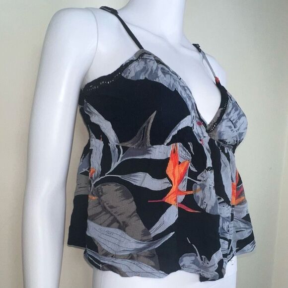 Patrons of Peace Blue & Orange Floral Crop Cami - Picture 3 of 11